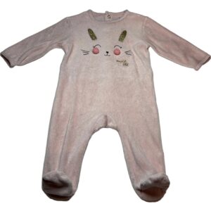 Pyjama velours ML rose pale 6 mois Kiabi