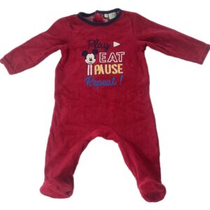 Pyjama velours ML rouge Mickey 9 mois Disney
