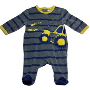 Pyjama velours ML gris rayé 1 mois Kitchoun