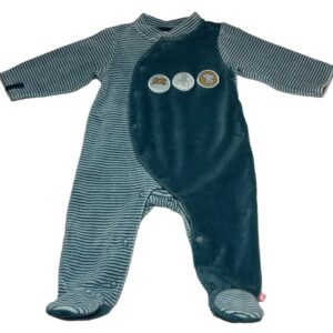 Pyjama velours ML rayé bleu vert 3 mois Noukie’s