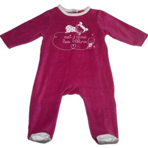 Pyjama velours ML fuchsia 3 mois Tissaia