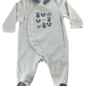 Pyjama velours ML blanc et bleu 6 mois Obaïbi