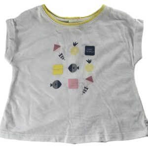 Tee-shirt MC blanc et jaune 6 mois Obaïbi