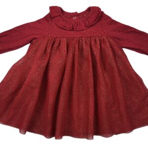 Robe épaisse ML rouge et doré à volant 6 mois Petit Bateau